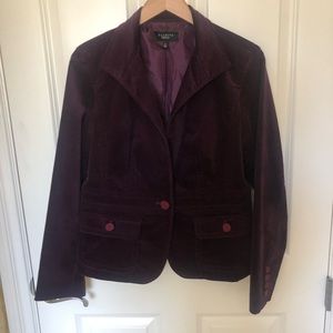 Talbots Lined Purple Cotton Stretch Velveteen Blazer Size 10
